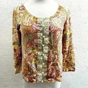 Talbots Collection Italian yarn paisley‎ cardigan with embellishment size Large